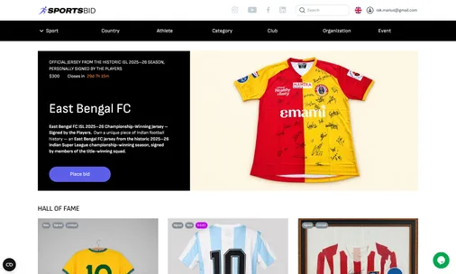 Aukčný portál SportsBid – úvodná stránka